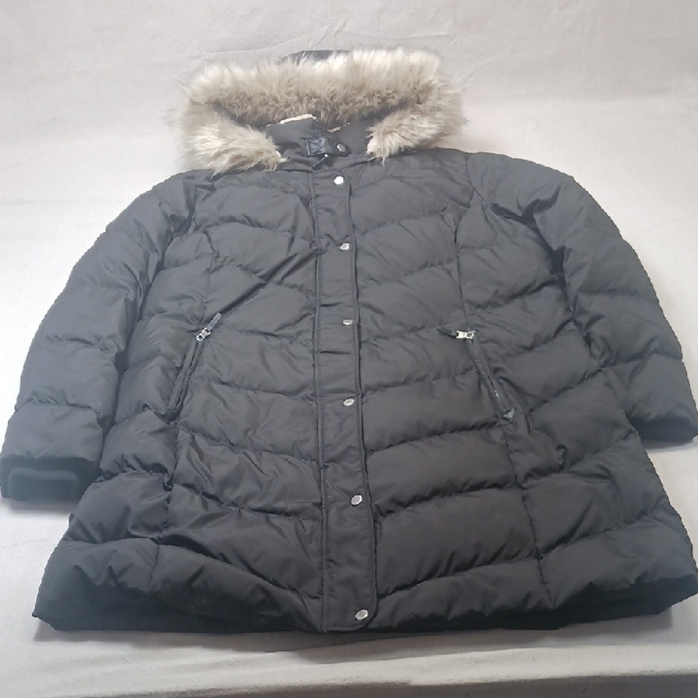 Lauren Ralph Lauren Womens XXL Puffer Coat with Faux Fur Hood Black